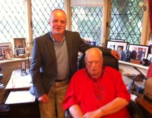 Dr Keith Souter with Sir Patrick Moore in his study.