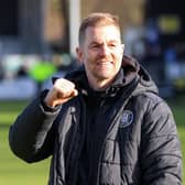 Harrogate Town manager Simon Weaver celebrates Easter Monday's 5-1 thrashing of Gillingham. Pictures: Matt Kirkham