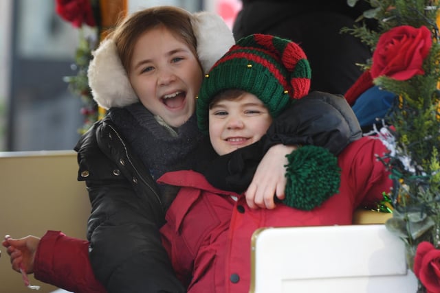 Isla Smith (aged eleven) and her brother Dougie Smith (aged six) enjoying a ride on the Candy Cane Express