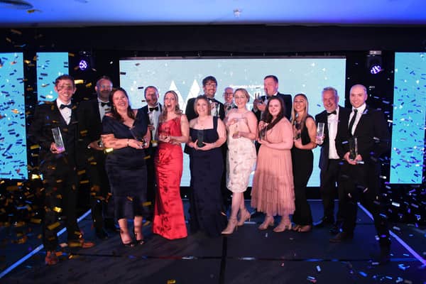 Winners on stage at last year's Harrogate Advertiser Business Excellence Awards. Photo: Gerard Binks