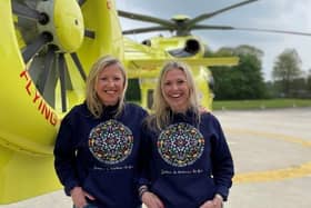 Charity effort - Harrogate fashion brand Luce and Bear founders, Lucy and Clare Bulmer wearing their Yorkshire Air Ambulance collaboration hoodie.