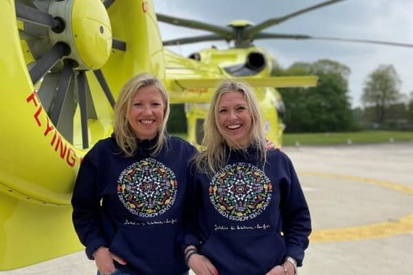 Charity effort - Harrogate fashion brand Luce and Bear founders, Lucy and Clare Bulmer wearing their Yorkshire Air Ambulance collaboration hoodie.