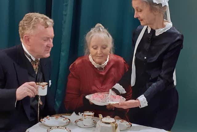 Red Wall Theatre's new production at St Robert's Club in Harrogate - Mr and Mrs Jeffcote (Adrian Cook and Kaye Twomlow) with their maid Ada (Lizzie Medwell). (Picture contributed)