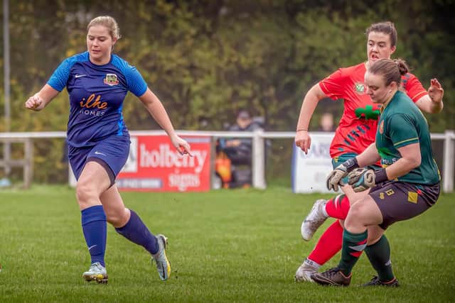 Action from Knaresborough Town Women's clash with local rivals Harrogate Railway Reserves.