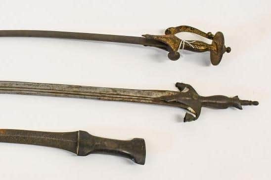 A 19th Century Indian Talwar sold for £3,800 plus buyer’s premium in Tennants Auctioneers’ Militaria and Ethnographica Sale on June 28. With a curved steel blade, and gold koftgari decoration, the sword was sold alongside an Indian Dagger and a Pulwar from the same era.