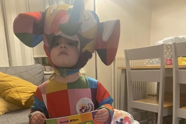 Ruby dressed up as Elmer the Patchwork Elephant