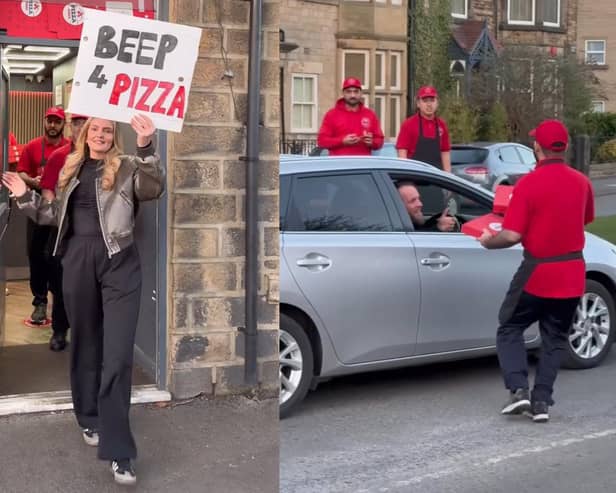 Pizza Pizza, a popular takeaway in Harrogate, has been treating motorists on Skipton Road by handing out free pizza during rush-hour
