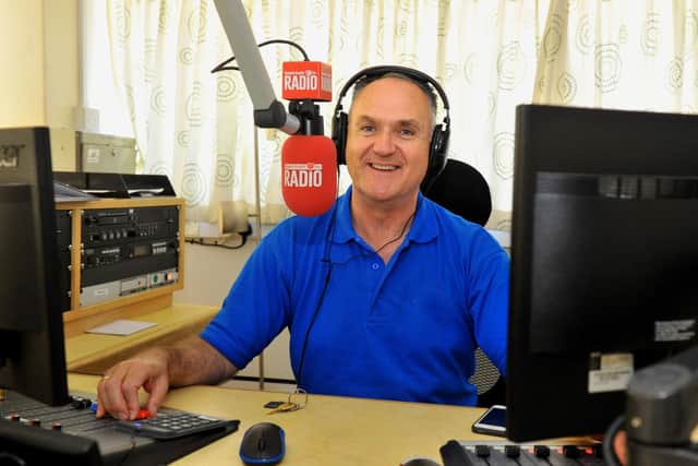 Mark Oldfield, Chairman of Harrogate Hospital Radio in the studio at Harrogate District Hospital