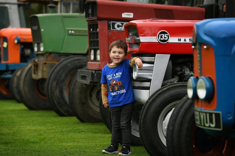 Ted Charles, aged three from Bedale, enjoying looking at all of the vintage tractors on display at Tates Garden Centre in Ripon