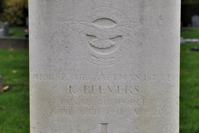 "Answered the call of duty, then came the call of God” - The gravetone of Harrogate RAF crew member Kenneth Beevers at Stonefall Cemetery.