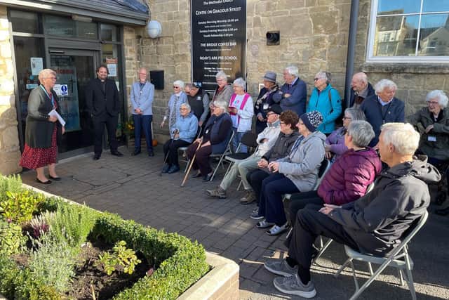 Sensory Garden launch - Visitors and dignitaries including Knaresborough Deputy Mayor Coun Mark Flood and Gracious Street Methodist Church Minister Gordon Hay.
