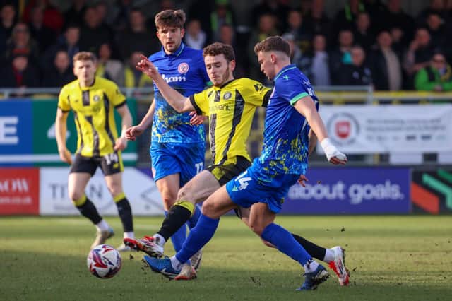 Tom Hill in action for Harrogate Town against Accrington Stanley at Wetherby Road. Pictures: Matt Kirkham