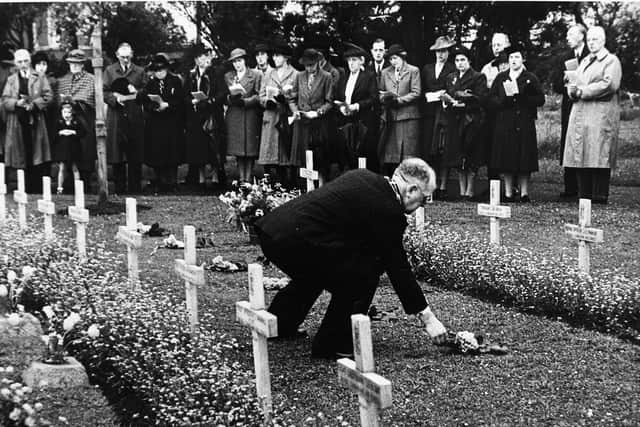 A rare photo of the service of Remembrance, Thanksgiving and Resolve held at Ripon Cemetery following VE Day in May 1945. (Courtesy of Ripon Civic Society)