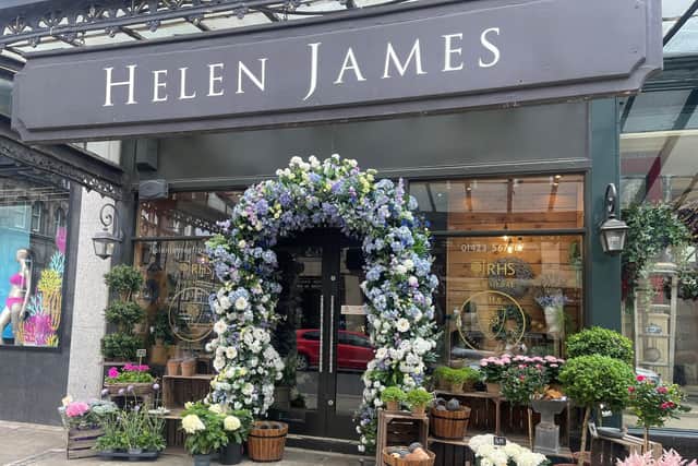 Setting a fine example for Harrogate BID's floral competition for shops and businesses - Helen James Flowers on Station Parade.