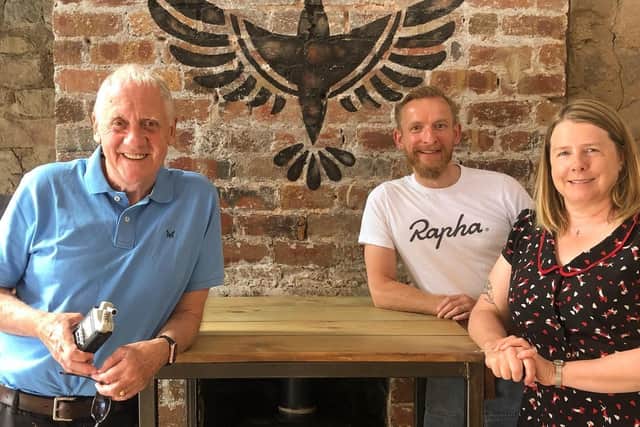 Flashback to last year when Simon Midgely, director of Starling, (pictured centre) welcomed the late Yorkshire legend Harry Gration to his cafe bar in Harrogate.