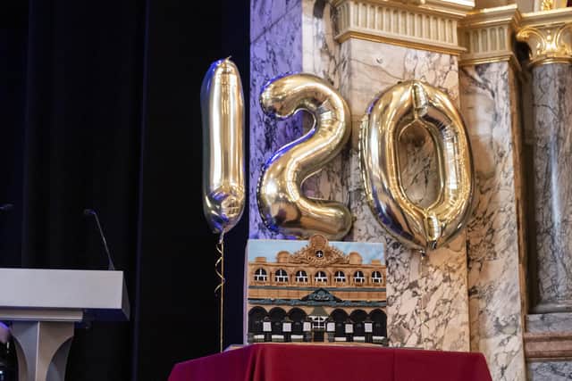 The golden balloons say it all at the 120th anniversary event at Harrogate’s Royal Hall. (Picture Michael Cook Action Stills Photography)