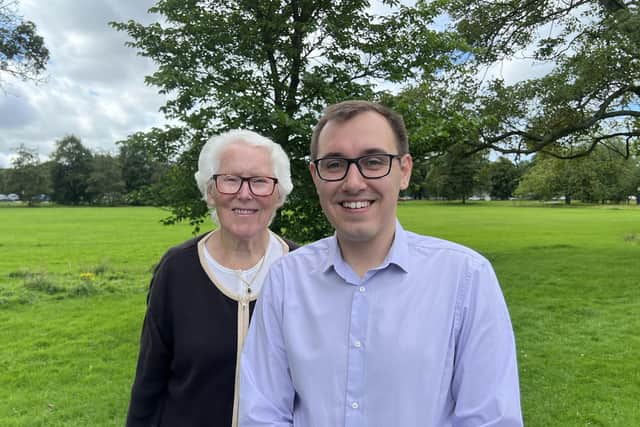 Welcoming new road safety moves near Harrogate schools -  Councillor Pat Marsh, who has been campaigning on the issue with local families for years, and Tom Gordon, Lib Dem Parliamentary Candidate for Harrogate & Knaresborough, Tom Gordon.  (Picture contributed)
