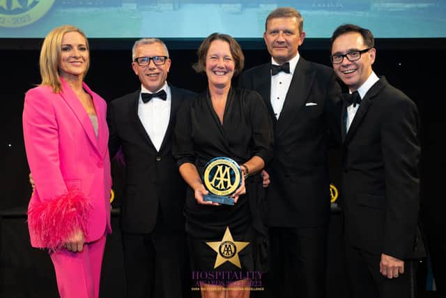 From left to right: Gabby Logan, Andrew Mackay (Swinton Park General Manager), Felicity Cunliffe-Lister (Countess of Swinton), Iain Shelton (CEO of Swinton Estate) and Simon Numphud (Managing Director of AA Media)