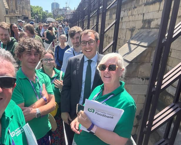 Tom Gordon, MP for Harrogate & Knaresborough, meets local foodbank volunteers in Parliament. (Picture contributed)