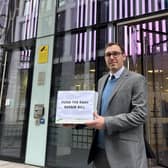 Tom Gordon, Liberal Democrat Parliamentary Candidate for Harrogate & Knaresborough, travelled to London to hand in a letter and petition signed by hundreds of local residents. (Picture contributed)