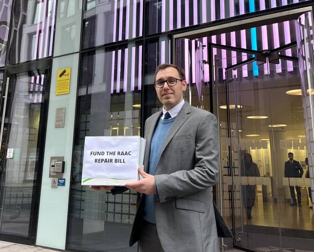 Tom Gordon, Liberal Democrat Parliamentary Candidate for Harrogate & Knaresborough, travelled to London to hand in a letter and petition signed by hundreds of local residents. (Picture contributed)