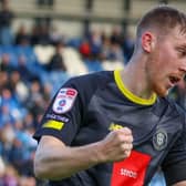 Matty Daly celebrates after netting Harrogate Town's 65th-minute equaliser during Saturday's 2-1 win at Colchester United. Pictures: Matt Kirkham