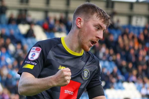 Matty Daly celebrates after netting Harrogate Town's 65th-minute equaliser during Saturday's 2-1 win at Colchester United. Pictures: Matt Kirkham