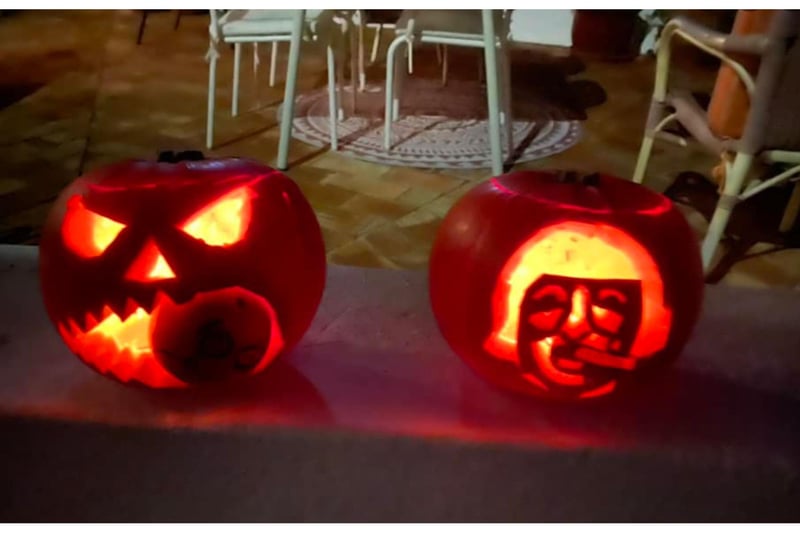 Shirley Gaston sent this picture of her pumpkins that prove her house has a wicked sense of humour.