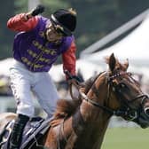 Tom Marquand celebrates after riding Desert Hero to win The King George V Stakes on day three of Royal Ascot 2023. Picture: Alan Crowhurst/Getty Images