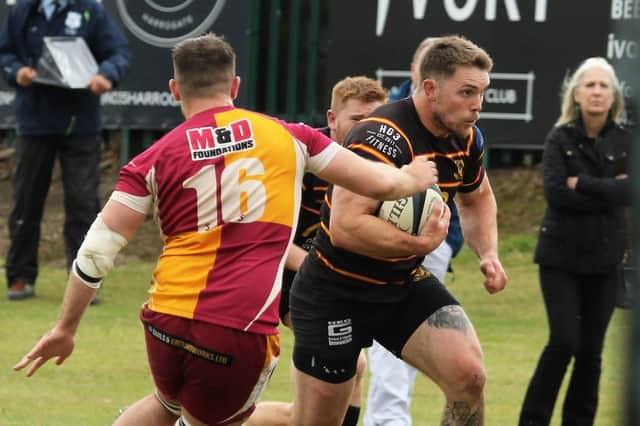 Tim Evans on the charge towards the try-line during Harrogate Pythons' Yorkshire Two victory over Wheatley Hills at the Jim Saynor Ground. Picture: Submitted