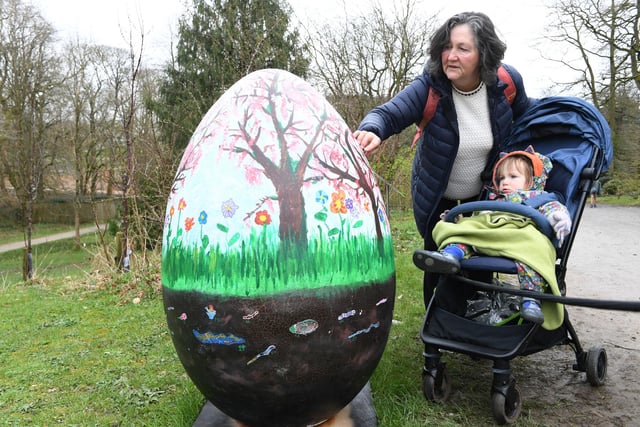 Families take an interest in the giant eggs