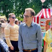 Tom Gordon, Lib Dem Parliamentary Spokesperson for Harrogate and Knaresborough at Knaresborough Bed Race at the weekend. Also pictured is Mayor of Knaresborough, Kathryn Davies.