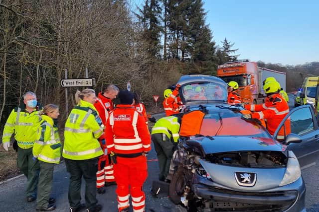 Fire crews, police officers and paramedics attended to a road traffic collision on the A59 in Harrogate on Tuesday
