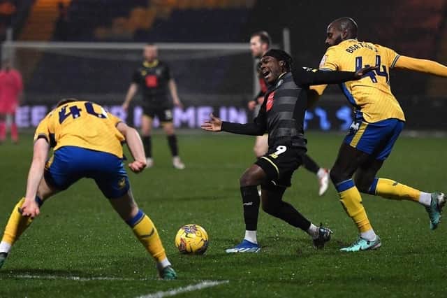 Abraham Odoh scored Harrogate Town's second goal on a night to forget for the Sulphurites at Mansfield Town. Picture: Harrogate Town AFC