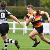 Will Yates scored Harrogate RUFC's first try during their National Two North victory on the road at Huddersfield. Picture: Gerard Binks