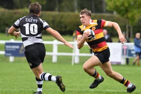 Will Yates scored Harrogate RUFC's first try during their National Two North victory on the road at Huddersfield. Picture: Gerard Binks