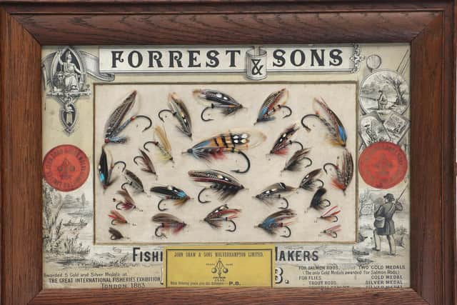 A Forrest & Sons Oak Framed Display of 26 Vintage Gut Eyed Salmon & Trout Flies sold for £1,500.