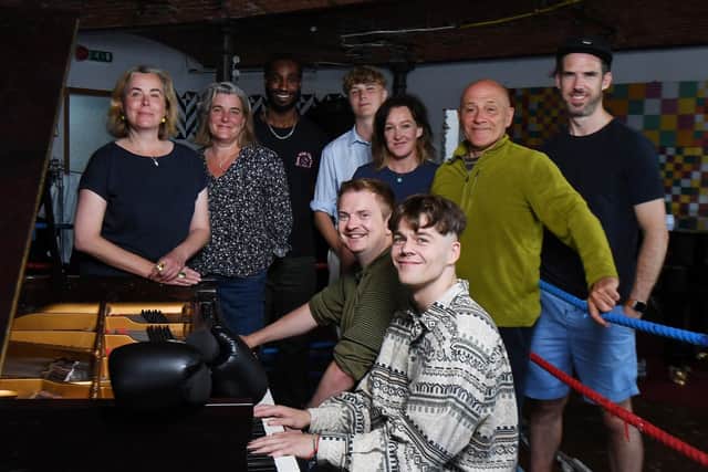 Clair and Ann Chadwick of Harrogate PR firm Cause UK, left, with the Working Classical Heroes film crew, boxer Ellis Arey and musician and conductor of the Yorkshire Symphony Orchestra, Ben Crick. (Picture contributed)