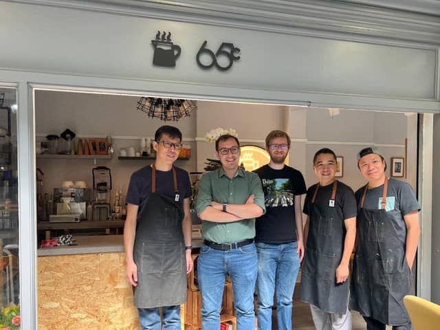 Among the first customers at the grand opening of  65 Degrees Cafe on Saturday was Tom Gordon, Harrogate and Knaresborough’s freshly-elected new MP. Here he is pictured with the cafe's team. (Picture contributed)