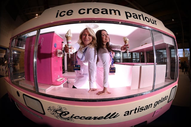 Lisa Regan and Melissa Fantin from Ciccarelli Artisan Gelato in Northumberland showing off their pink ice cream van