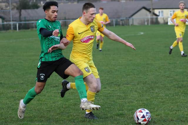 Josh Hardcastle in action during Tadcaster Albion's 1-0 win on the road at Golcar United. Pictures: Craig Dinsdale