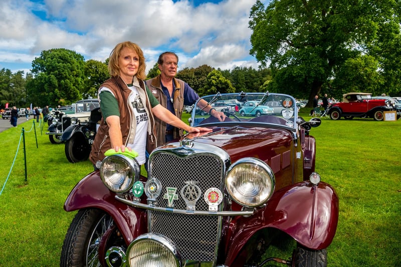 Catherine and Nigel Webb, of Preston, Lancashire, with their 1934 Singer 9 Sports Le Mans 4 Seater Longtail, which has been completely rebuilt and have now owned it for the past 12 years.