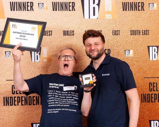 Harrogate winner - A delighted Joe Joyce, left, of Harrogate Brewing Co which won the top two awards at the new Indie Beer Awards. (Picture contributed)