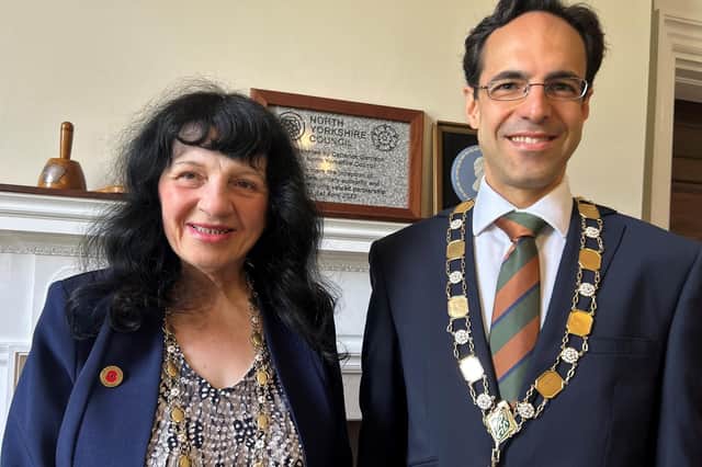 The former chair of North Yorkshire Council, Cllr Roberta Swiers, is pictured with Cllr George Jabbour, who has been appointed to the role.