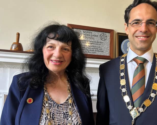 The former chair of North Yorkshire Council, Cllr Roberta Swiers, is pictured with Cllr George Jabbour, who has been appointed to the role.