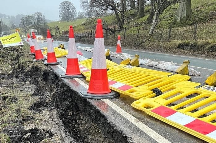 North Yorkshire Council says wet weather caused A59 at Kex Gill between Harrogate and Skipton to crack 