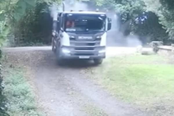 Footage released by Warwickshire Rural Crime Team shows the moment a lorry driver smashed into the 5ft-tall William Gladstone memorial cross in Lea Marston, Warwickshire, in August 2024.