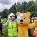 James Garland, EnviroVent’s Key Account Manager, with Pudsey Bear at BBC One’s DIY SOS: The Big Build for Children in Need. (Picture contributed)