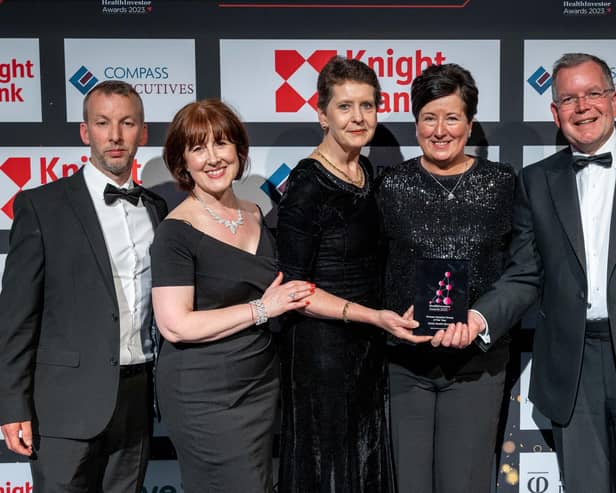 The Duchy Hospital in Harrogate has won the Private Hospital Group of the Year award - Leon Newth, Lisa Trybus, Karen Prins, Linda Hodges and Paul Manning.
