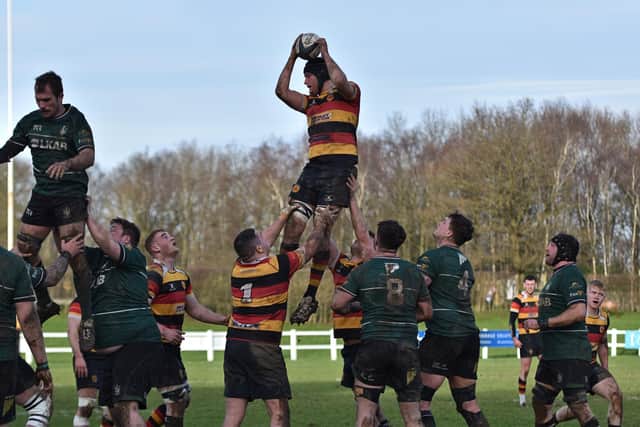 The Aces secure line-out ball during Saturday's North One East clash at Rudding Lane. Picture: Daniel Kerr